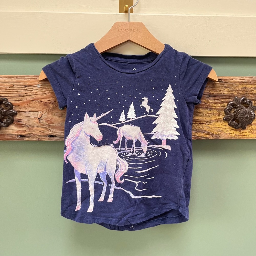Peek Kids Navy Blue Unicorn Made of Magic Graphic T-Shirt Size 2T Winter Forest